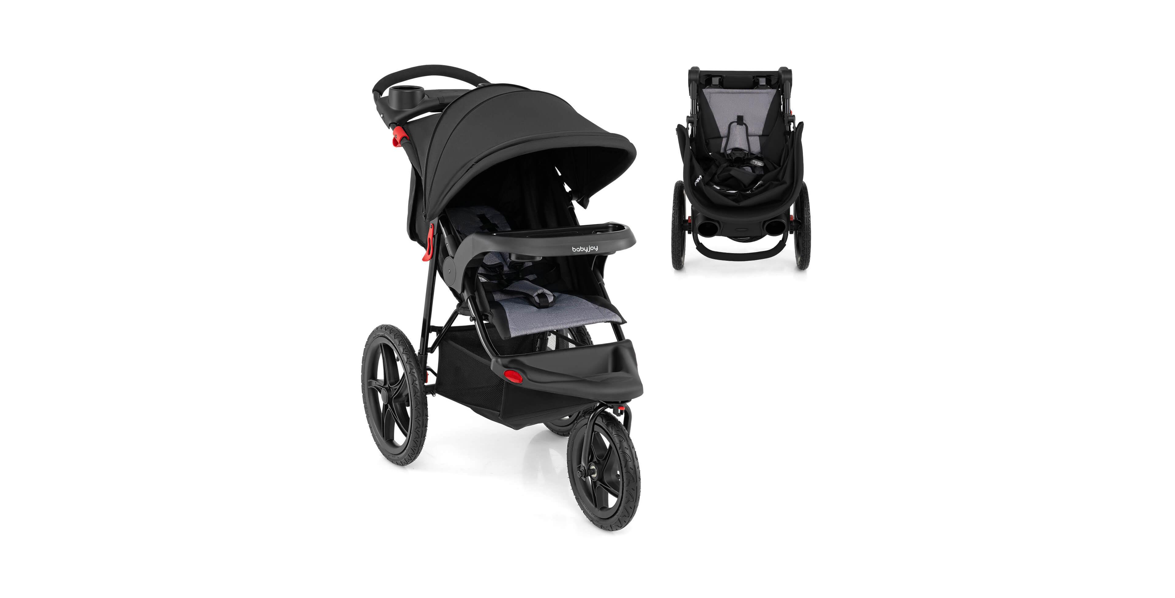 Costway Jogging Stroller Foldable Jogger with Adjustable Canopy Detachable Tray