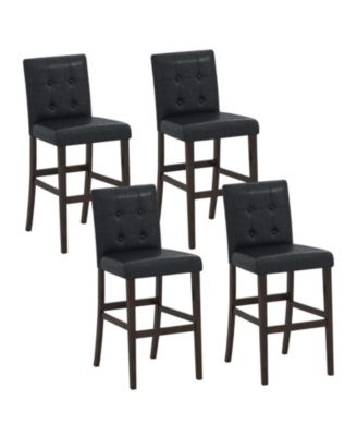 Set of 4 Faux Leather Upholstered Bar Stools with Solid Wood Legs