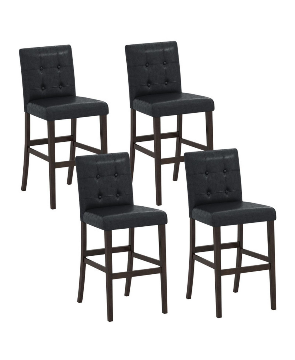 Gouun Set of 4 Faux Leather Upholstered Bar Stools with Solid Wood Legs