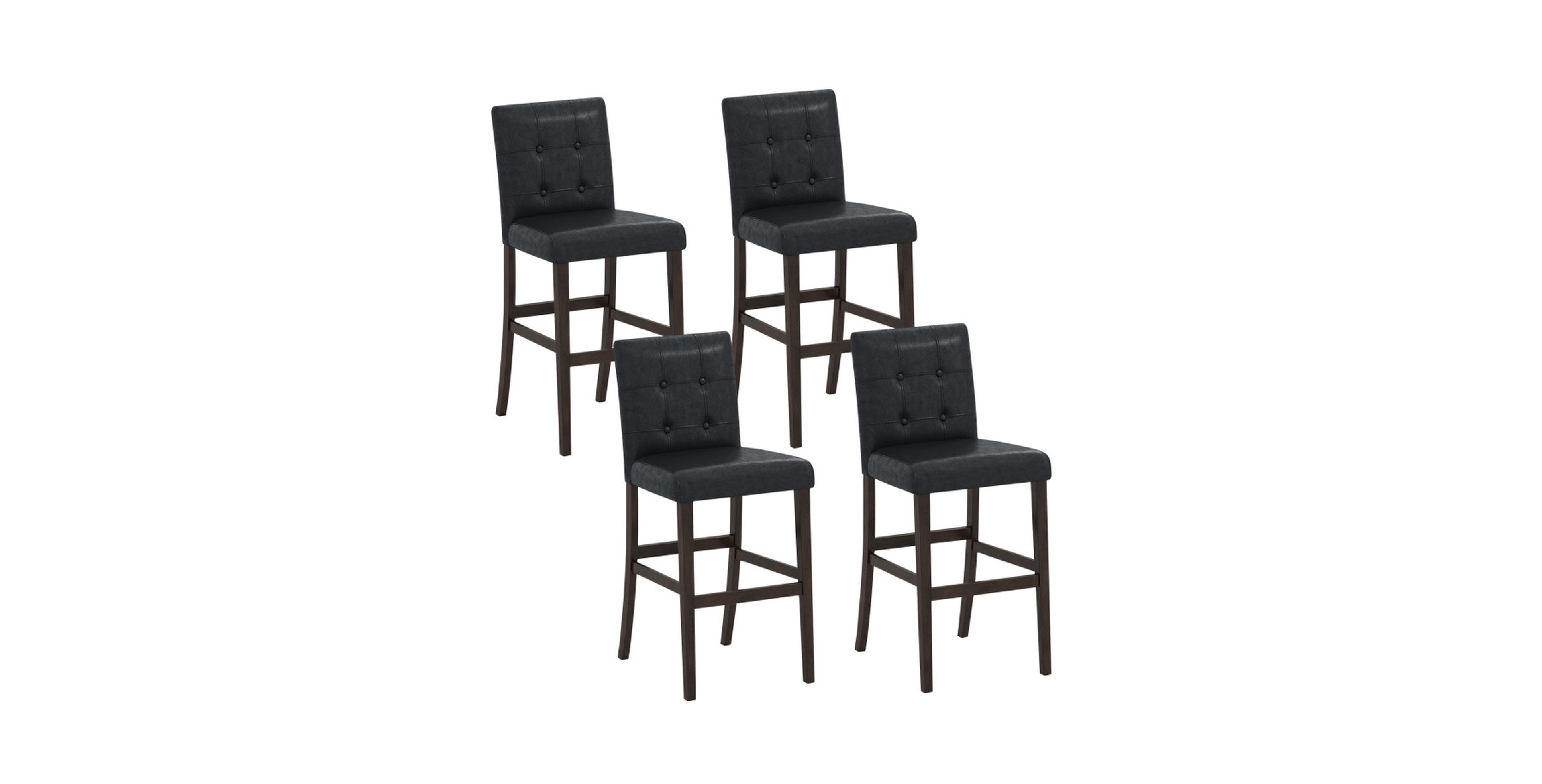 Gouun Set of 4 Faux Leather Upholstered Bar Stools with Solid Wood Legs