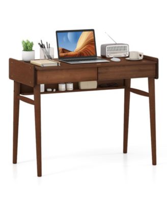 Bamboo Writing Desk with 2 Storage Drawers and Open Shelf