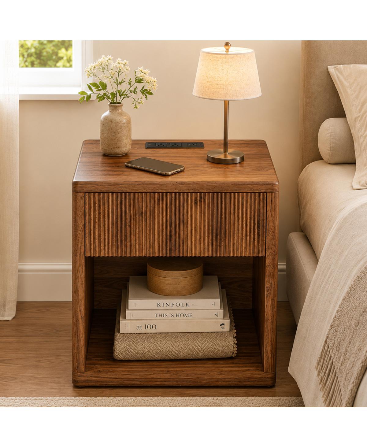 Streamdale Furniture Modern Fluted Nightstand with Drawer Storage