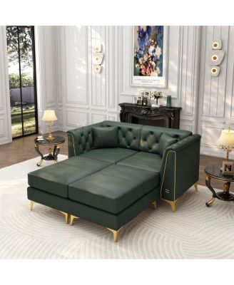 Streamdale 61.8" Luxury 2-Seater Tufted Faux Leather Chesterfield Sofa with Metal Legs