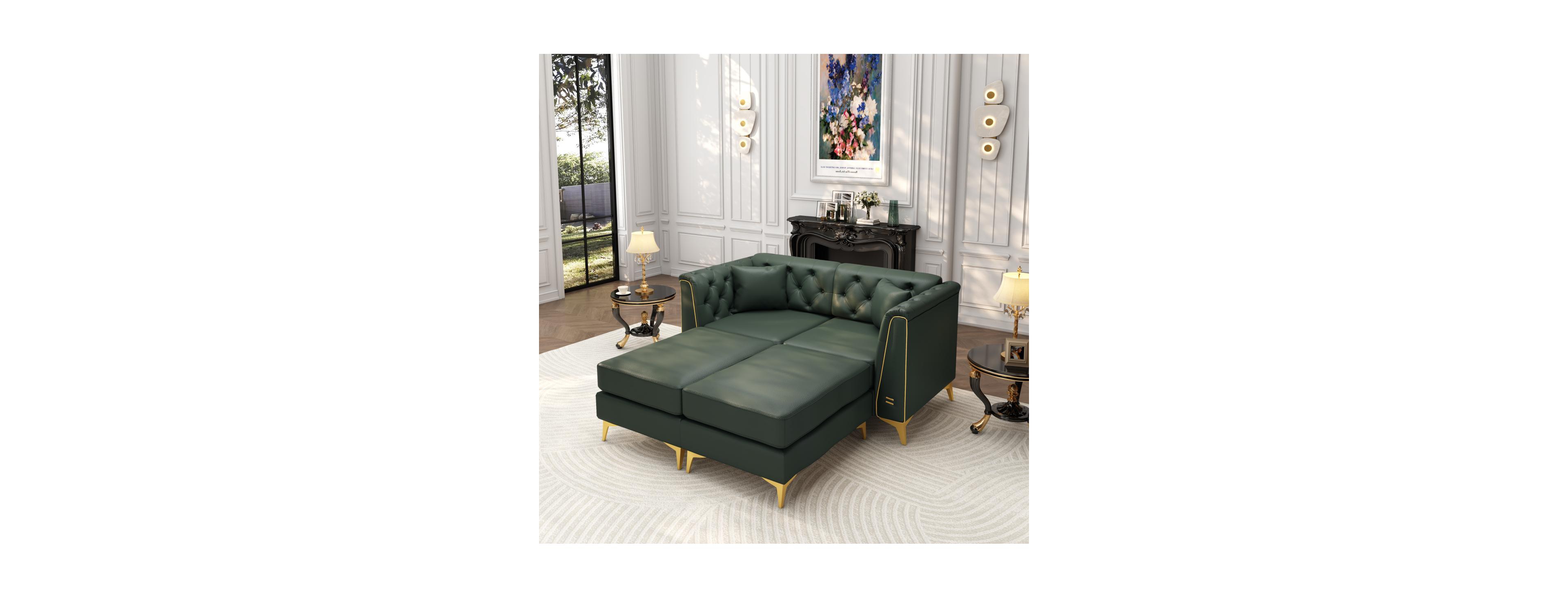 Streamdale Furniture Streamdale 61.8" Luxury 2-Seater Tufted Faux Leather Chesterfield Sofa with Metal Legs
