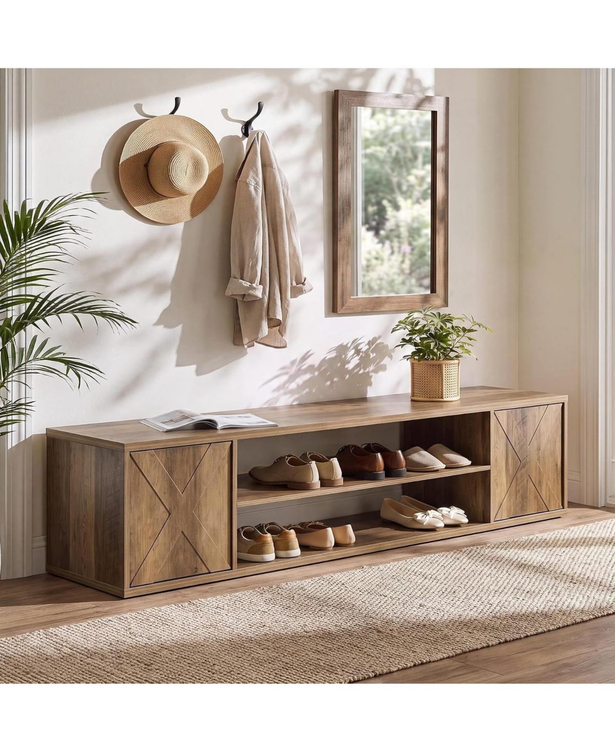 Tribesigns 63" Shoe Storage Bench with Barn Doors