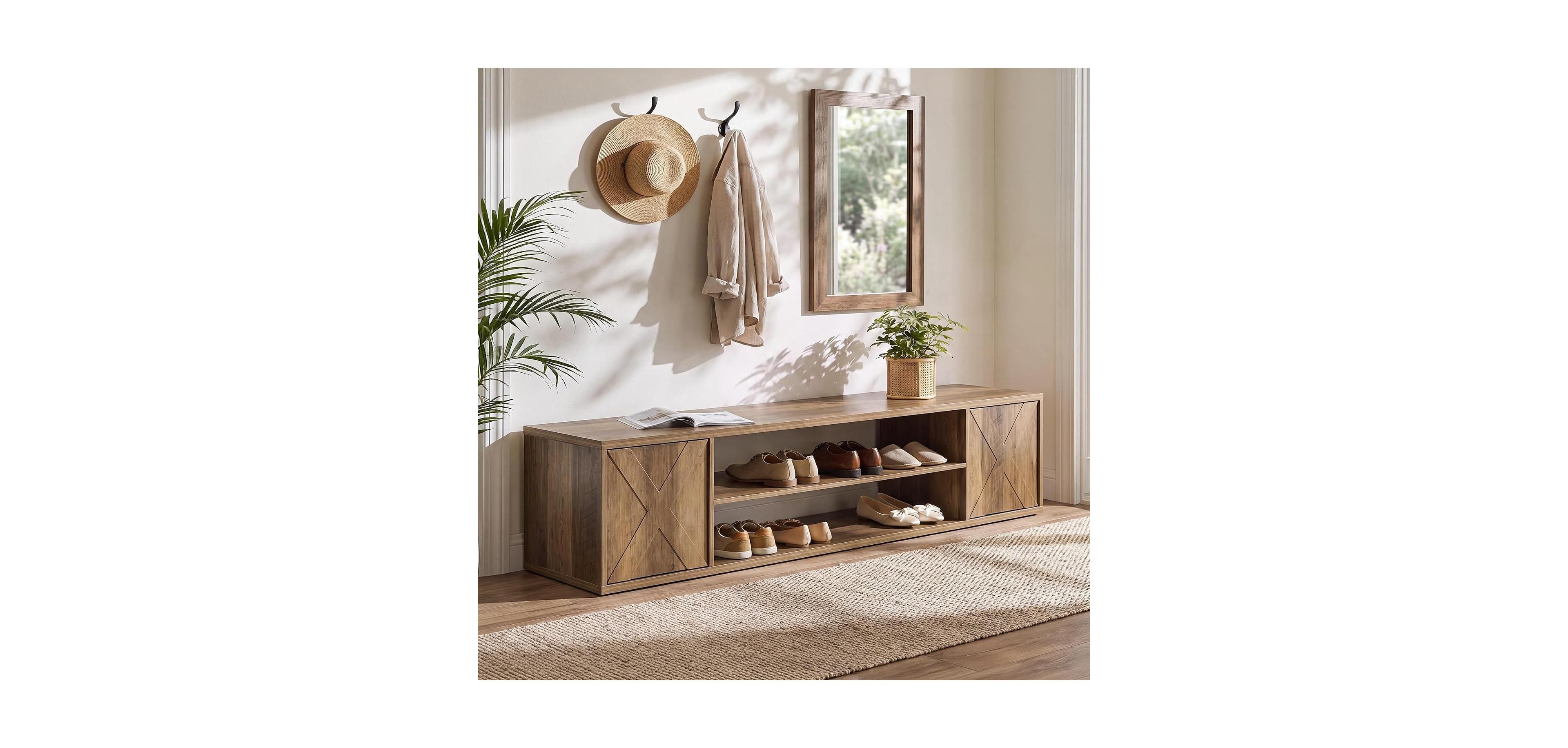Tribesigns 63" Shoe Storage Bench with Barn Doors