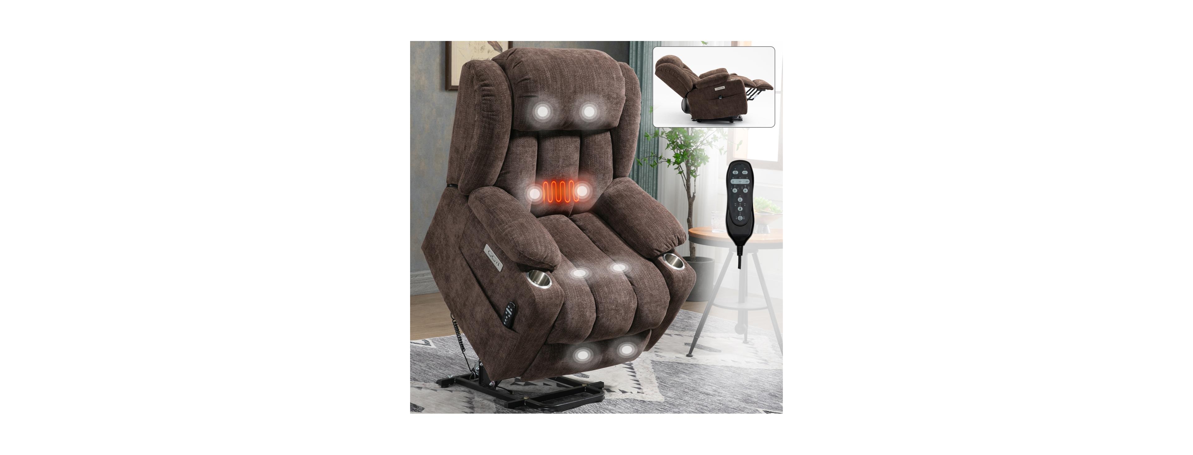 Streamdale Furniture Chenille Power Lift Recliner with Massage, Heating, Usb