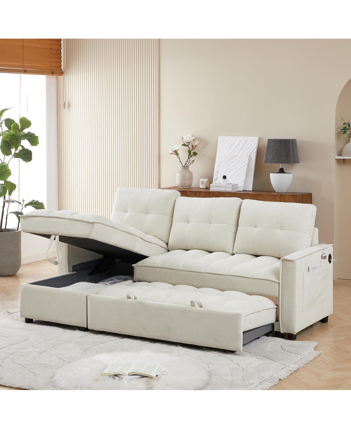 Streamdale Furniture Streamdale 71.3" Reclining Sectional Sofa Bed with Usb Ports and Storage