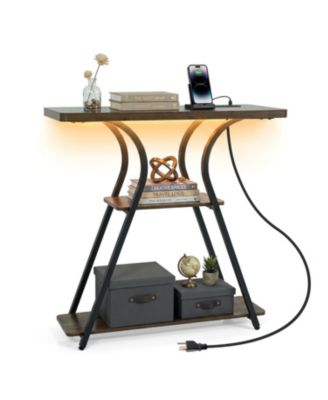 32 Inch Narrow Long Entryway Table with Power Outlets and LED Lights