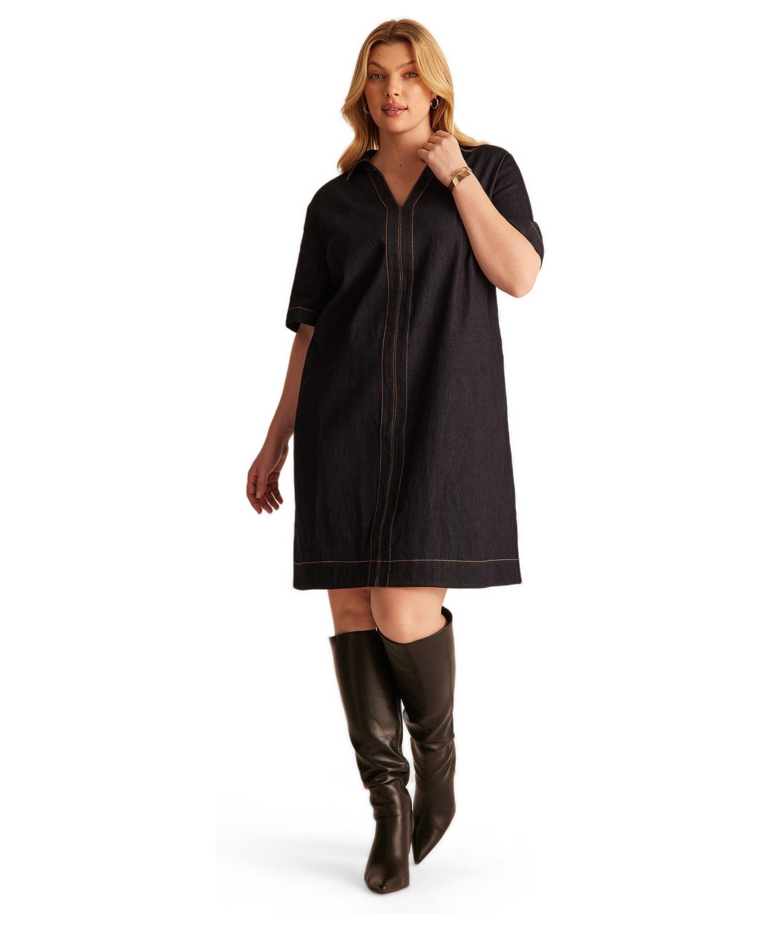 Plus Size Avah Collared Denim Shift Dress