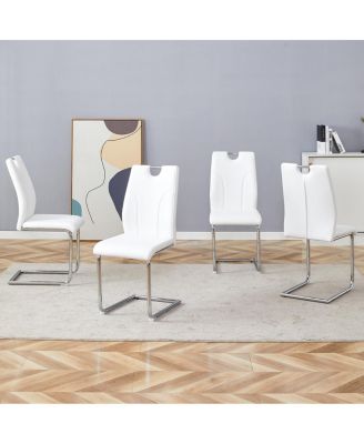Modern Faux Leather Upholstered Dining Chairs with Chrome Legs