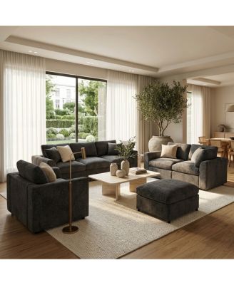 4-Piece Modular Chenille Sofa Set with Ottoman and Pillows
