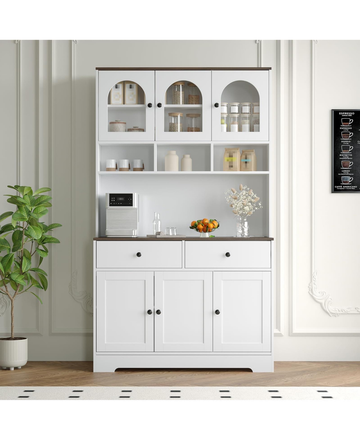 homfan 71 Pantry Cabinet with Glass Doors 8-Cubby Storage and 2 Drawers Kitchen/Dining Room