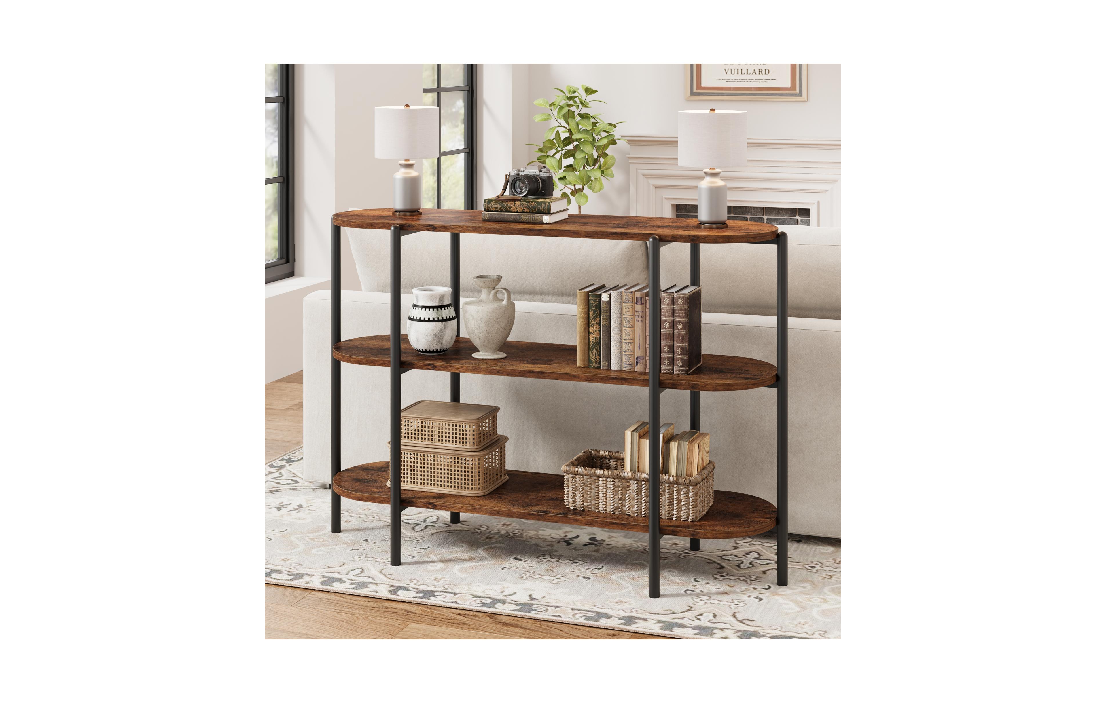 homfan 47.2" 3-Tier Industrial Metal Console Table, Sofa Table for Entryway, Living Room