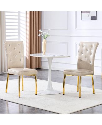 Set of 2 and Vintage Crocodile Leather Cushioned Dining Chairs