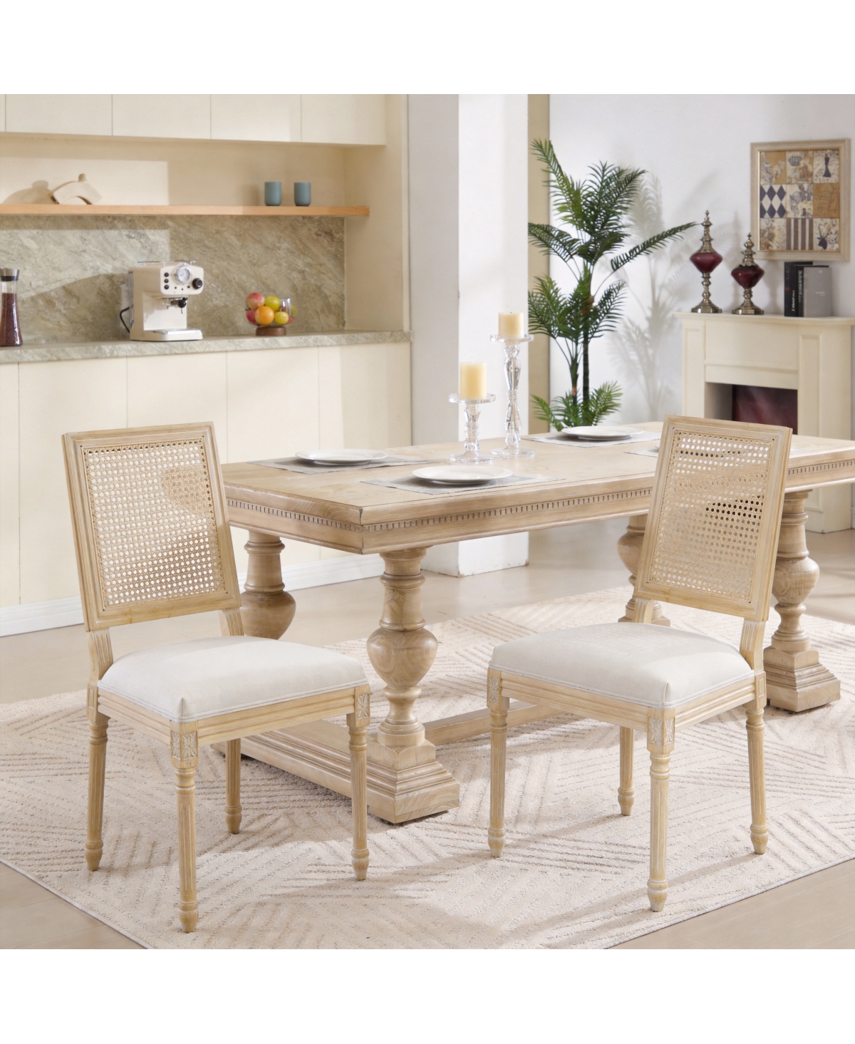 Streamdale Furniture French Country Rattan Upholstered Dining Chairs, Set of 2