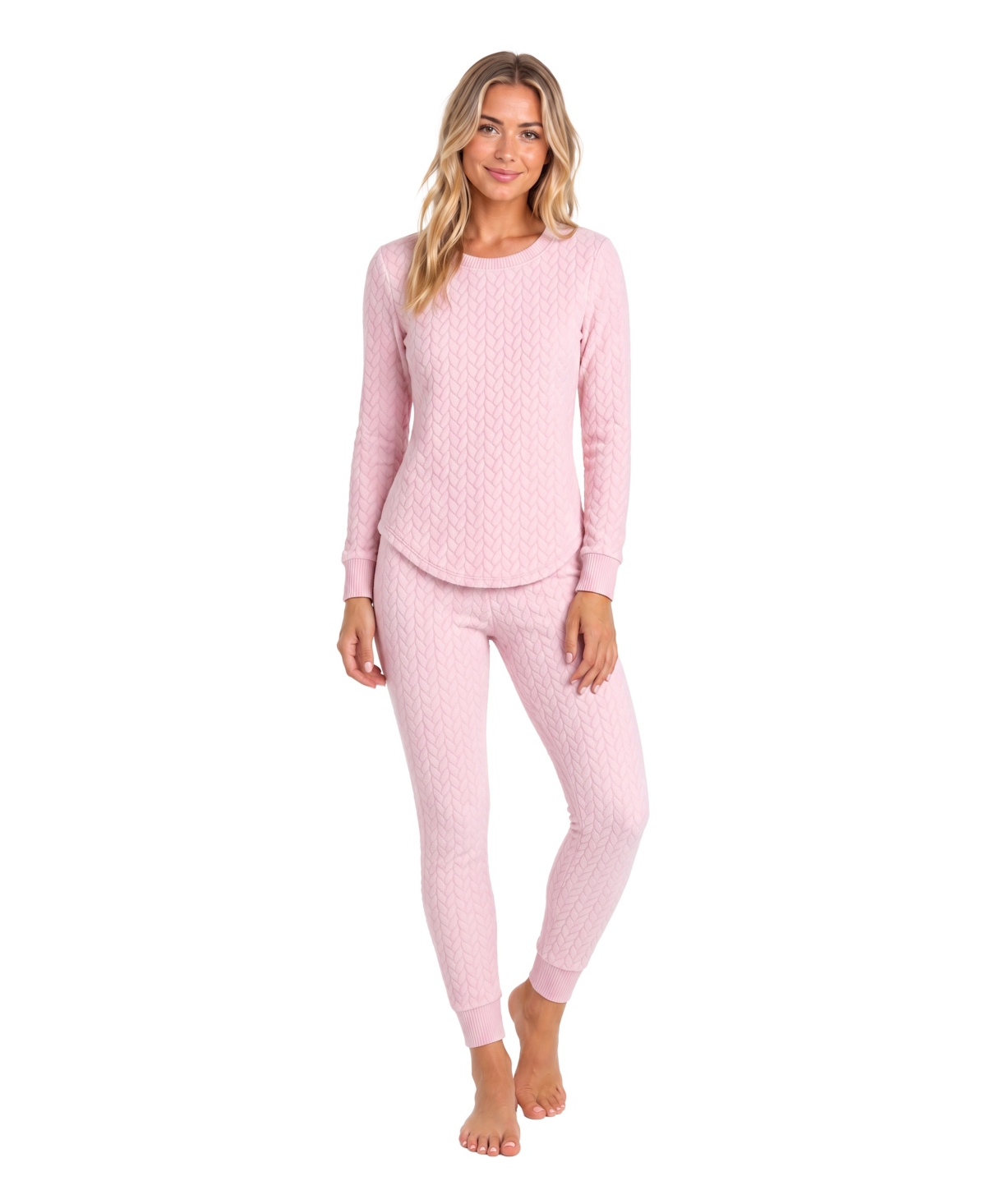 Roudelain Women's Superspan Cable-Knit Long-Sleeve Pajama Set - Cable Knit/ Cherry Blossom