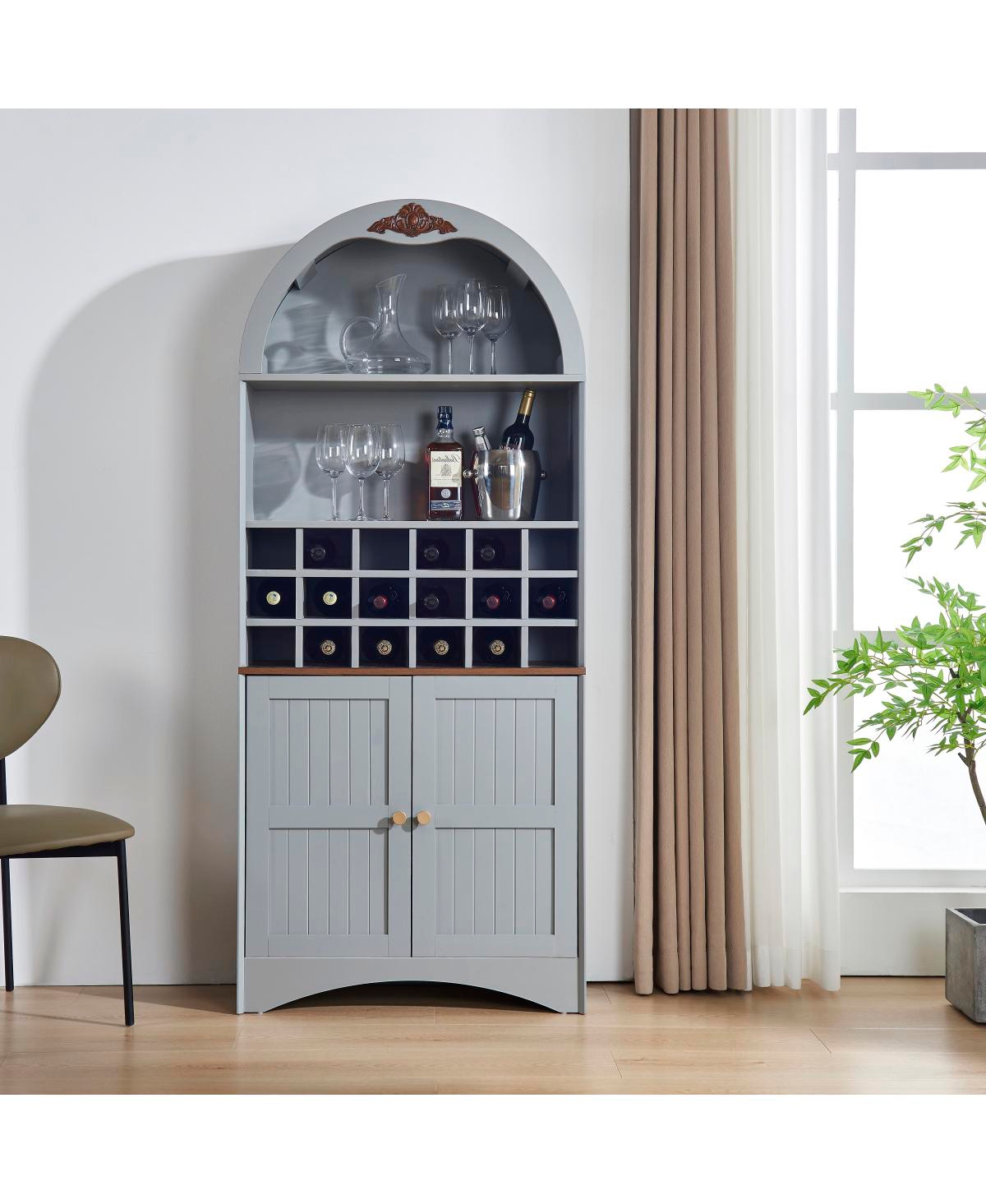 Streamdale Furniture Arched Wood Wine Cabinet with Removable Rack and Adjustable Shelves - Blue gray