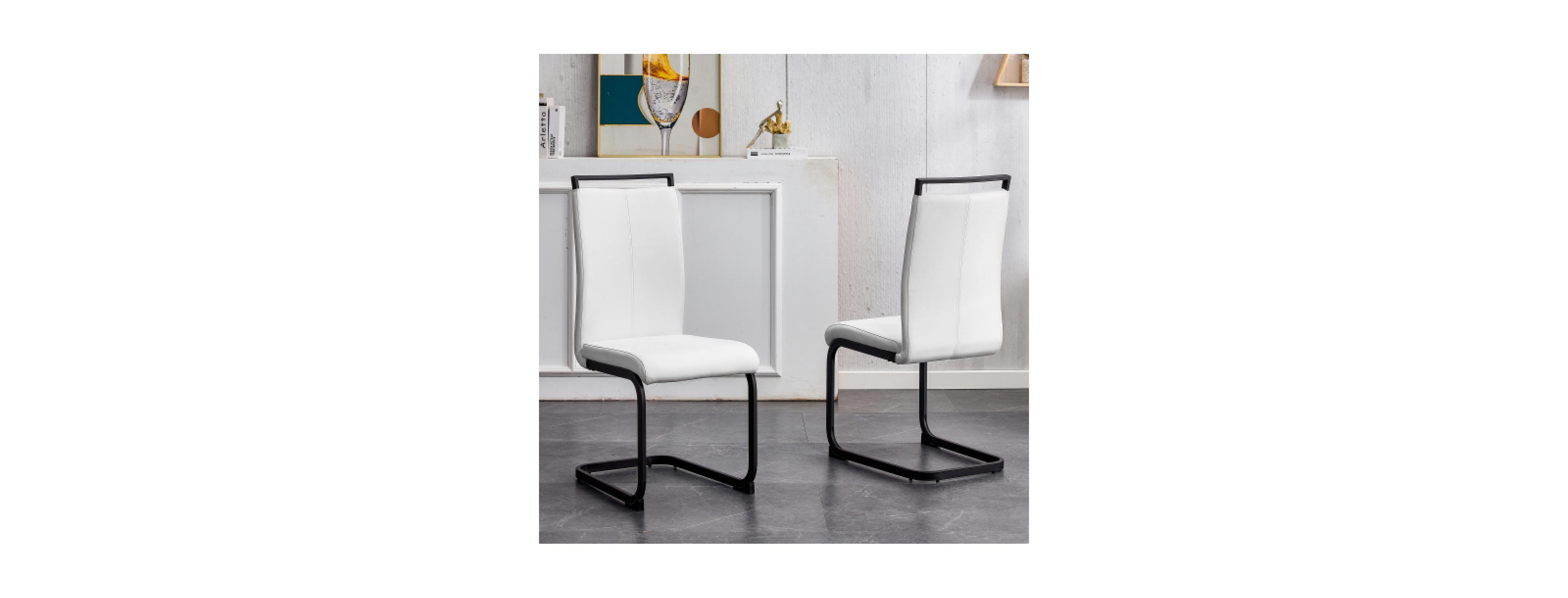Streamdale Furniture Set of 2 Pu Leather Dining Chairs with Metal Frame