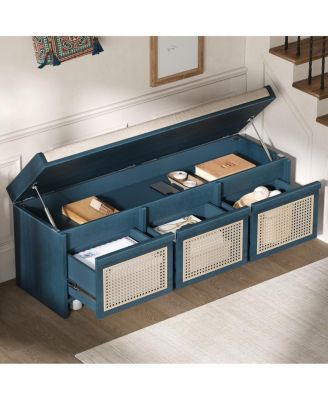48" Rattan Entryway Shoe Bench with Storage and Cushion