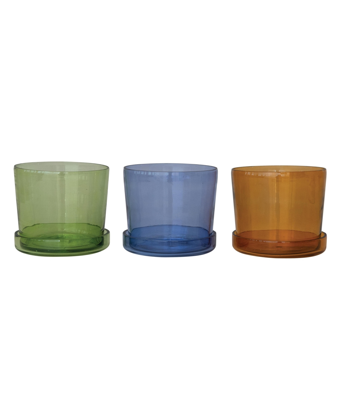 Storied Home 3-Piece Hand-Blown Glass Planter with Drainage Hole and Saucer