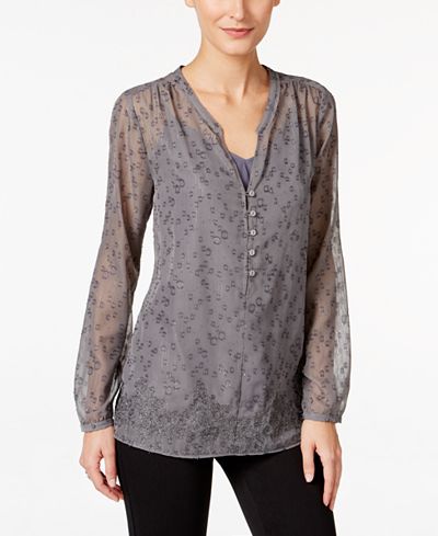 NYDJ Embroidered Split-Neck Top