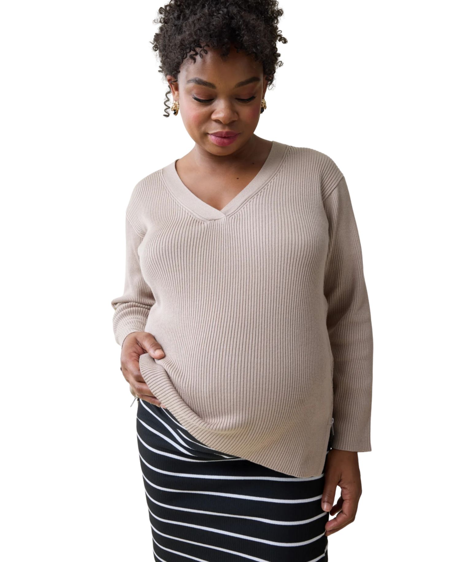 Maternity The EveryWear Nursing Ribbed-Knit Long-Sleeve Sweater