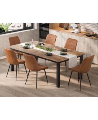 78.7 inch Dining Table Set for 6 with PU Leather Chairs, MDF Top and Metal Legs