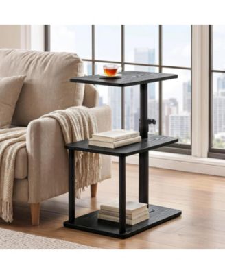 Adjustable Height C-Shaped End Table with Storage, 360degree(s) Swivel Side Table for Living Room