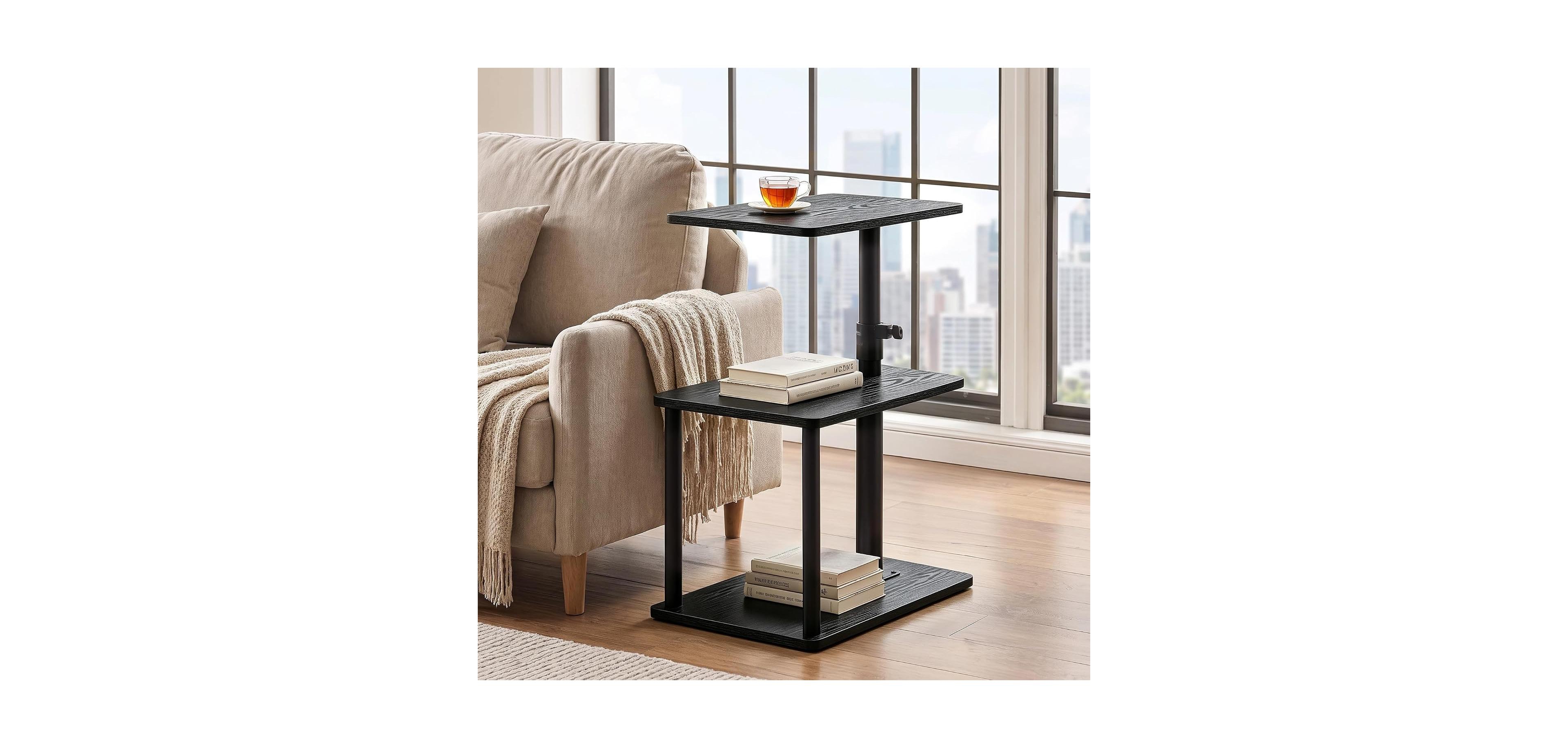 homfan Adjustable Height C-Shaped End Table with Storage, 360degree(s) Swivel Side for Living Room