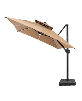 13 ft. x 10 ft. Solar LED Patio Umbrella Windproof 360degree(s) Swivel Offset Cantilever Umbrella with Base