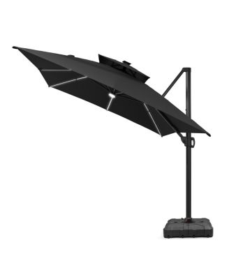 13 ft. x 10 ft. Solar LED Patio Umbrella Windproof 360degree(s) Swivel Offset Cantilever Umbrella with Base