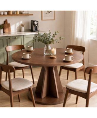 Round Dining Table, Modern Pedestal Kitchen Table with 1.18" Thick Tabletop & Sturdy Base, Seats 4, for Dining Room