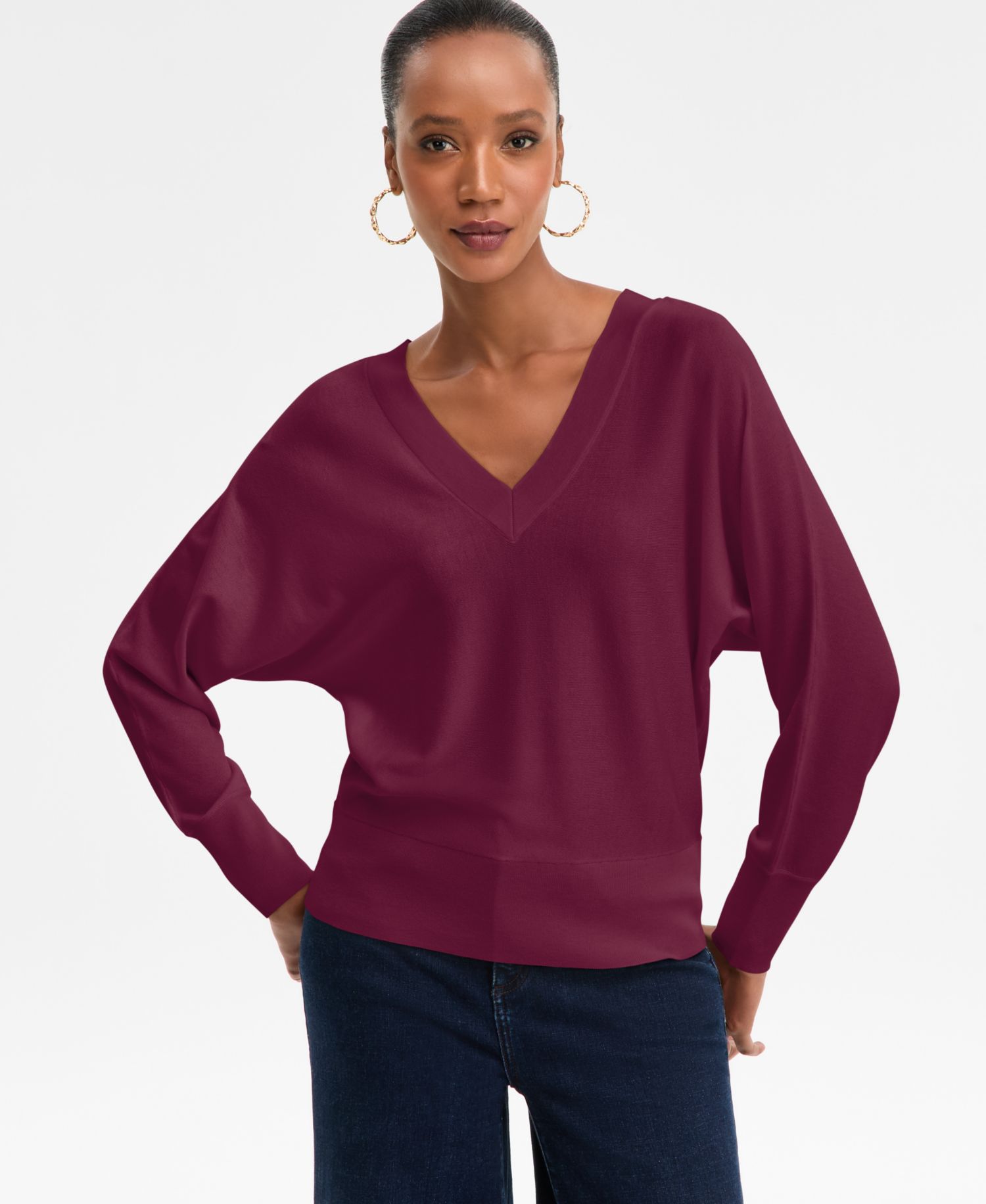 Women's Double V-Neck Dolman Sweater
