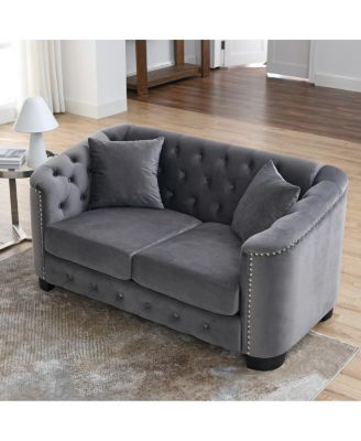  59" Modern Velvet Chesterfield 2-Seater Sofa with Nailhead Trim