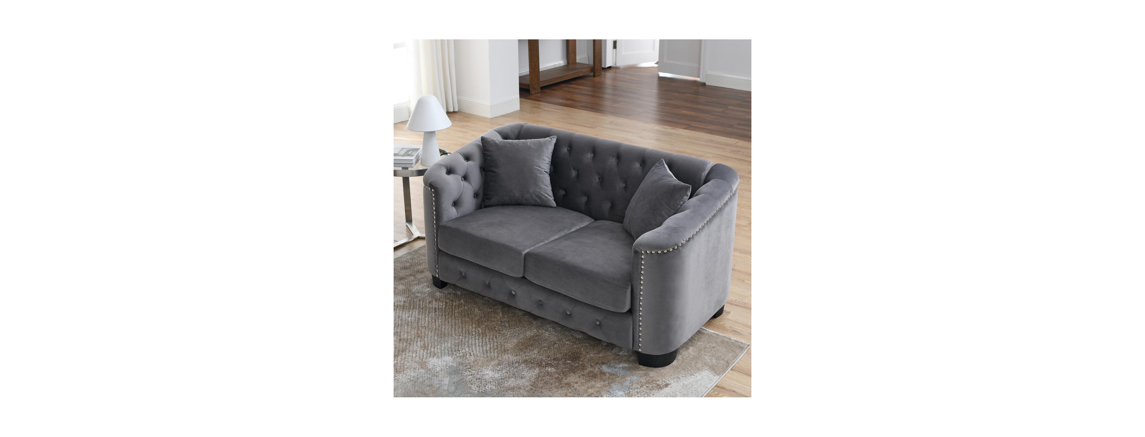 Streamdale Furniture 59" Modern Velvet Chesterfield 2-Seater Sofa with Nailhead Trim