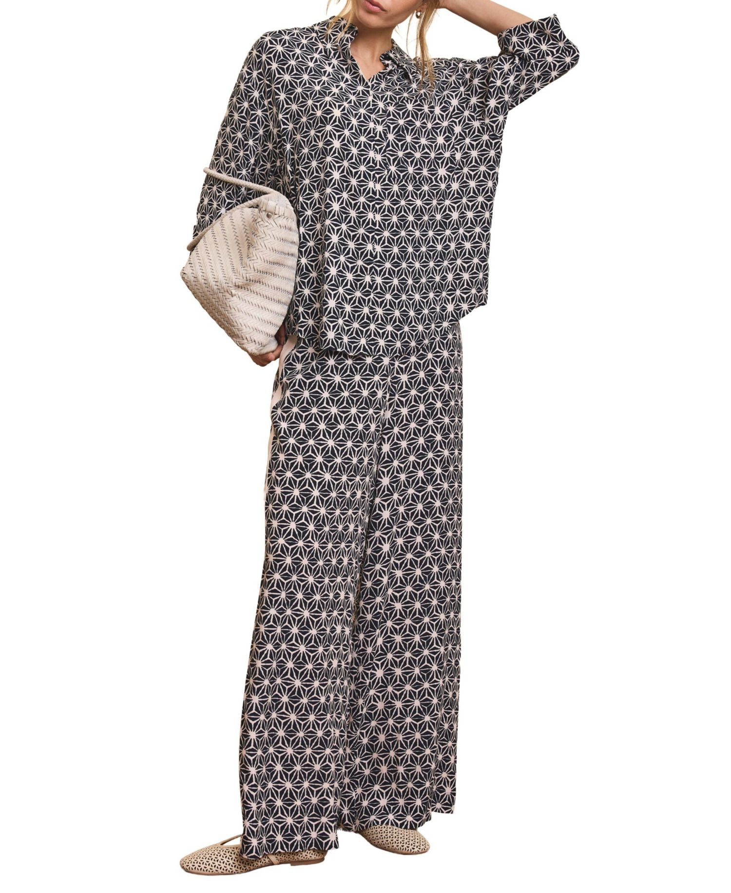 Women's Geometric-Print High-Rise Wide-Leg Trousers