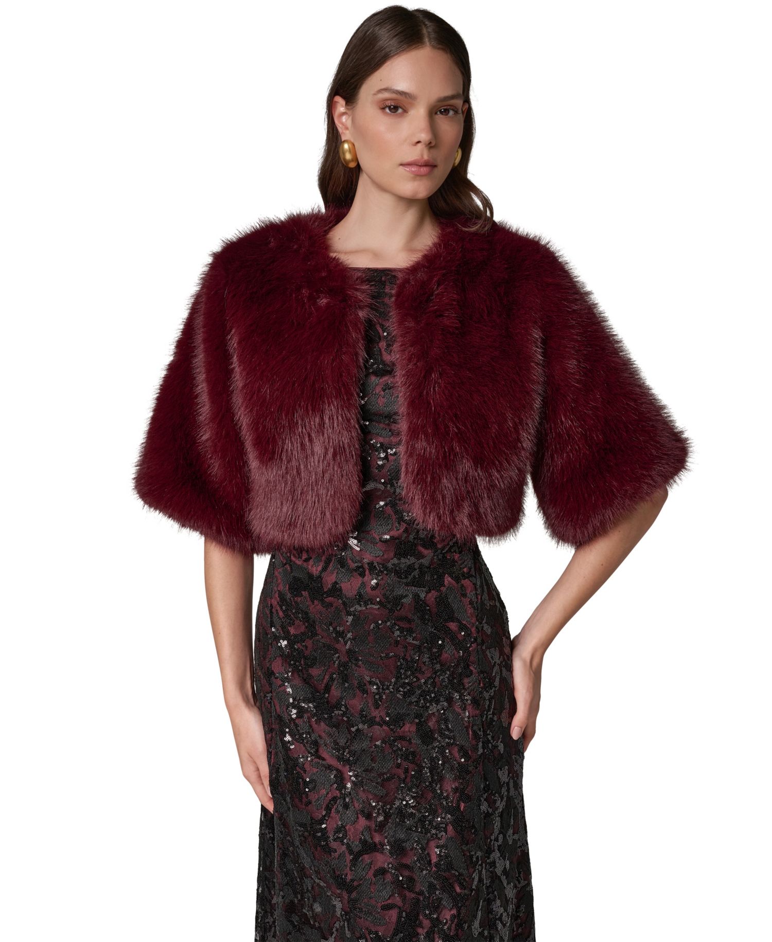 Women's Faux Fur Cropped Open-Front Shrug