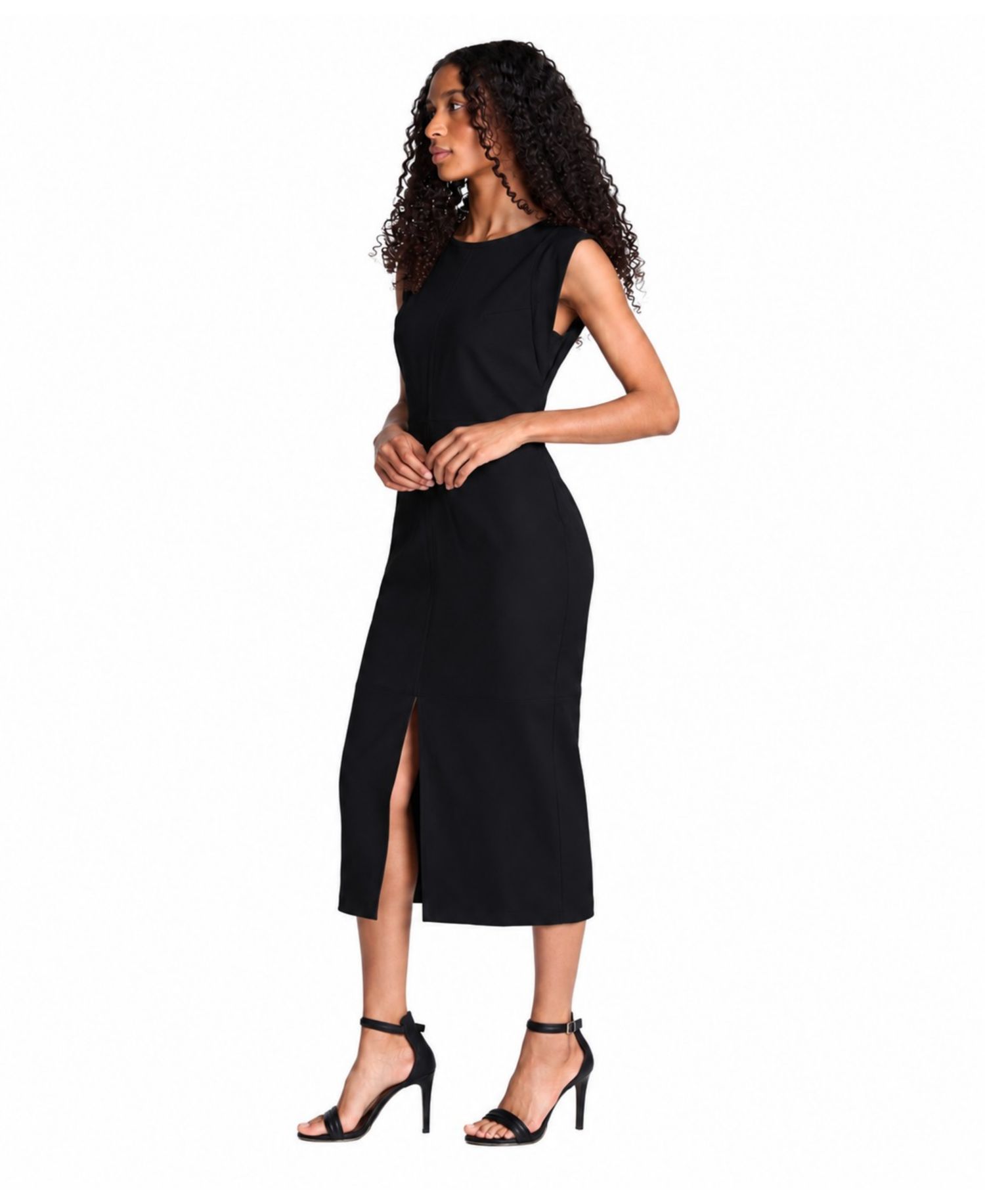 Women's Faux Leather Midi Sheath Dress