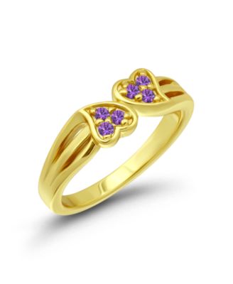 Amethyst Cubic Zirconia Double Heart Pinky Ring