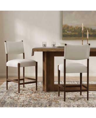 Modern Counter Height Bar Stools Set of 2, Solid Wood Frame, Upholstered Seat with Ergonomic Backrest, Built-In Footrest
