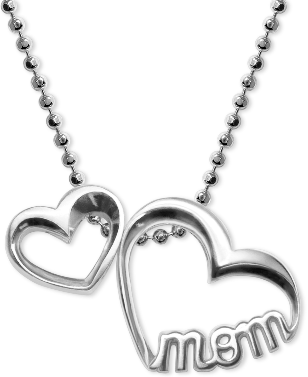 Double Heart "Mom" Pendant Necklace in Sterling Silver - Silver