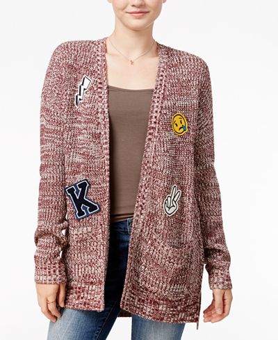 Hippie Rose Juniors' Patch Marled Open-Front Cardigan