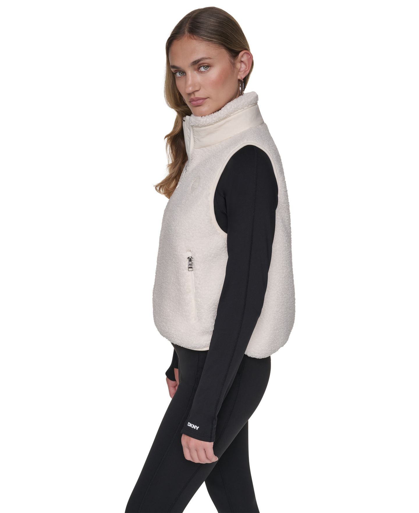 Женская куртка DKNY Sport Sherpa Mock-Neck Jacket with Woven Piecing, цвет: Сливочный — фото 3