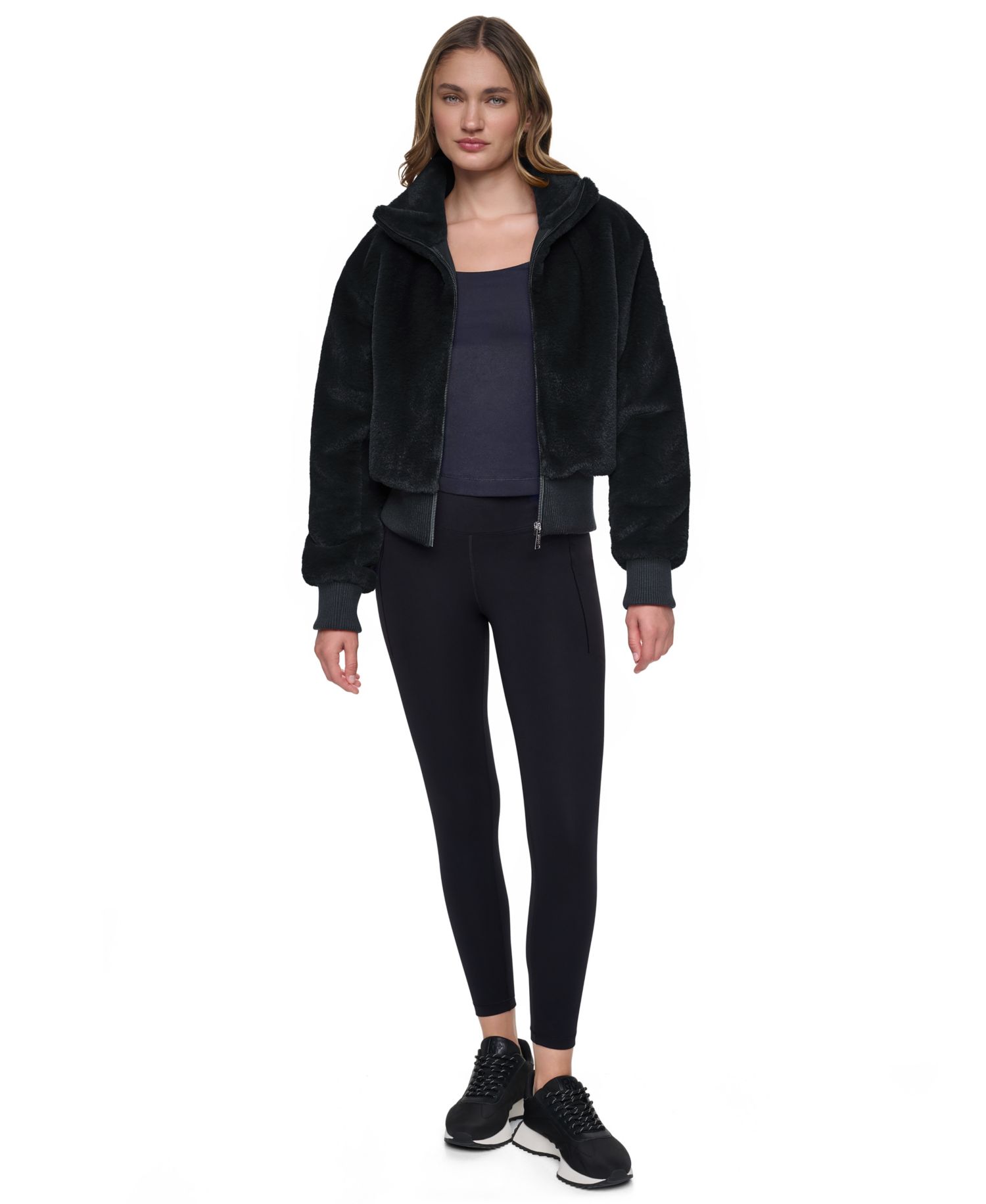 Women's Mock Neck Short Faux Fur Jacket