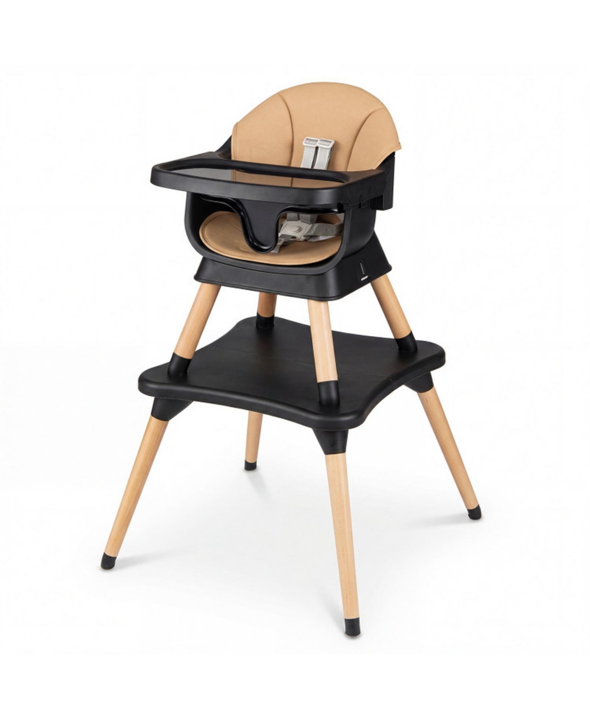 Gouun Convertible High Chair with Solid Wood Legs and 5-Point Harness - Black