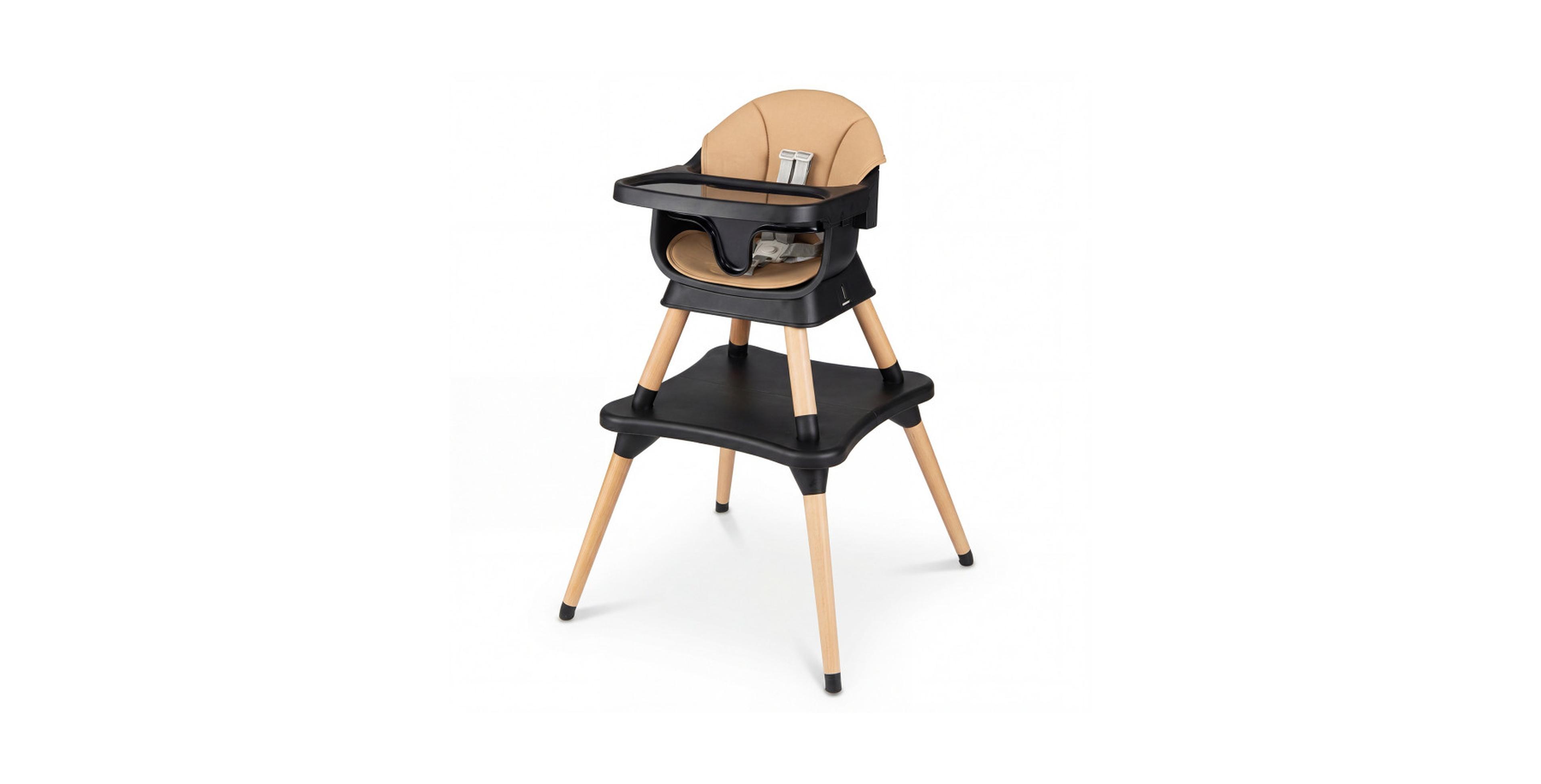 Gouun Convertible High Chair with Solid Wood Legs and 5-Point Harness