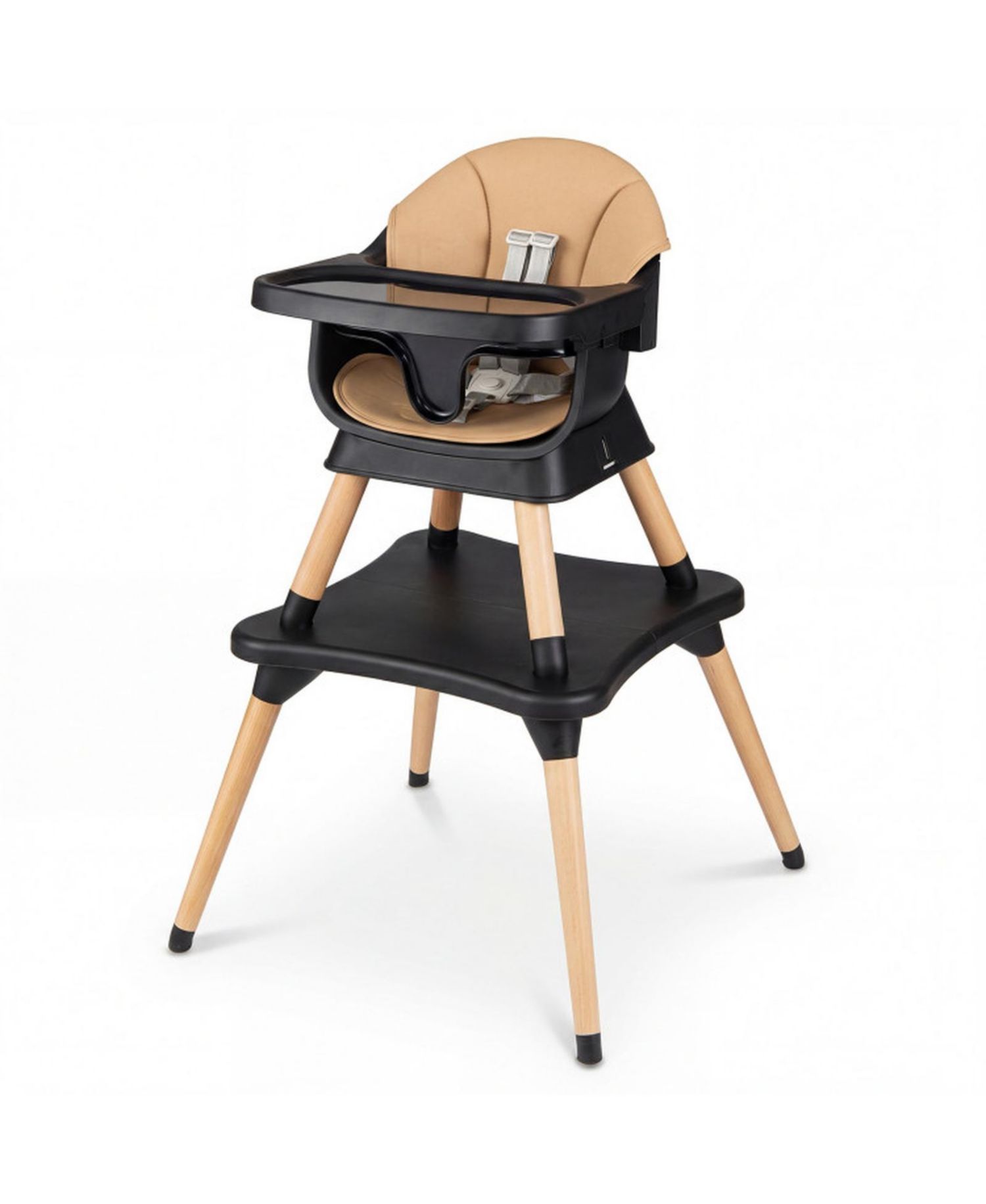 Convertible High Chair with Solid Wood Legs and 5-Point Harness