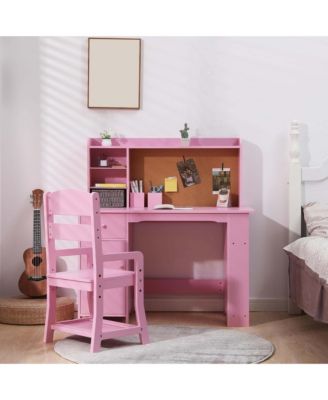 Kids Desk and Chair Set Wooden Study Table with Bookshelf Bulletin Board Storage Cabinet for Boys Girls Ages 3-8