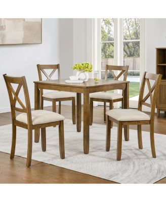 Elegant 5-Piece Oak Dining Set with 4 Upholstered Chairs